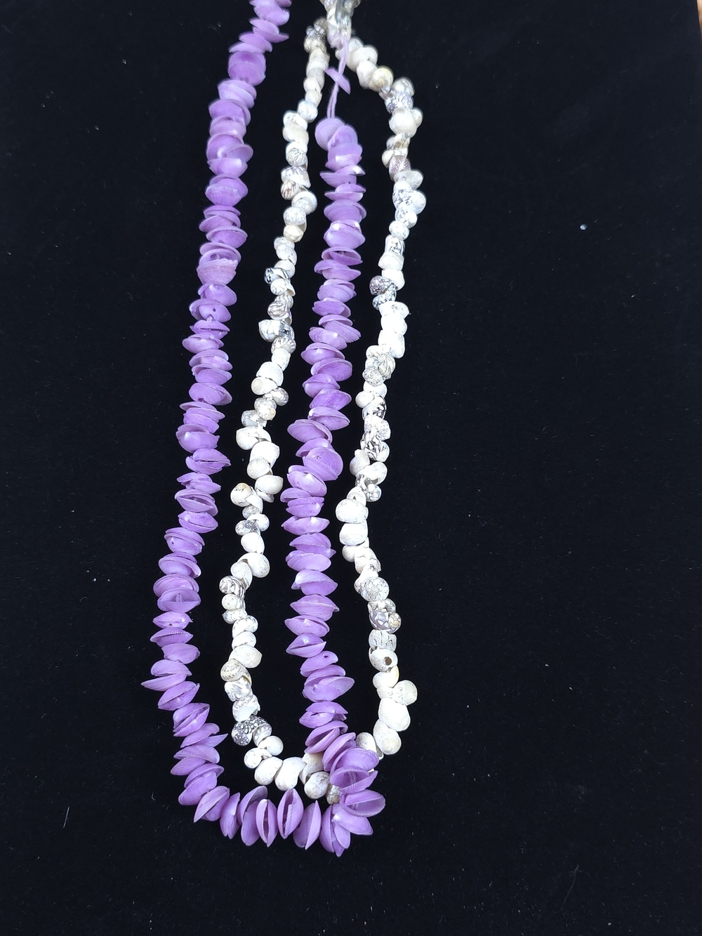 Vintage Dyed Purple Shell & Natural Shell Bead Necklace Tropical Beach Boho